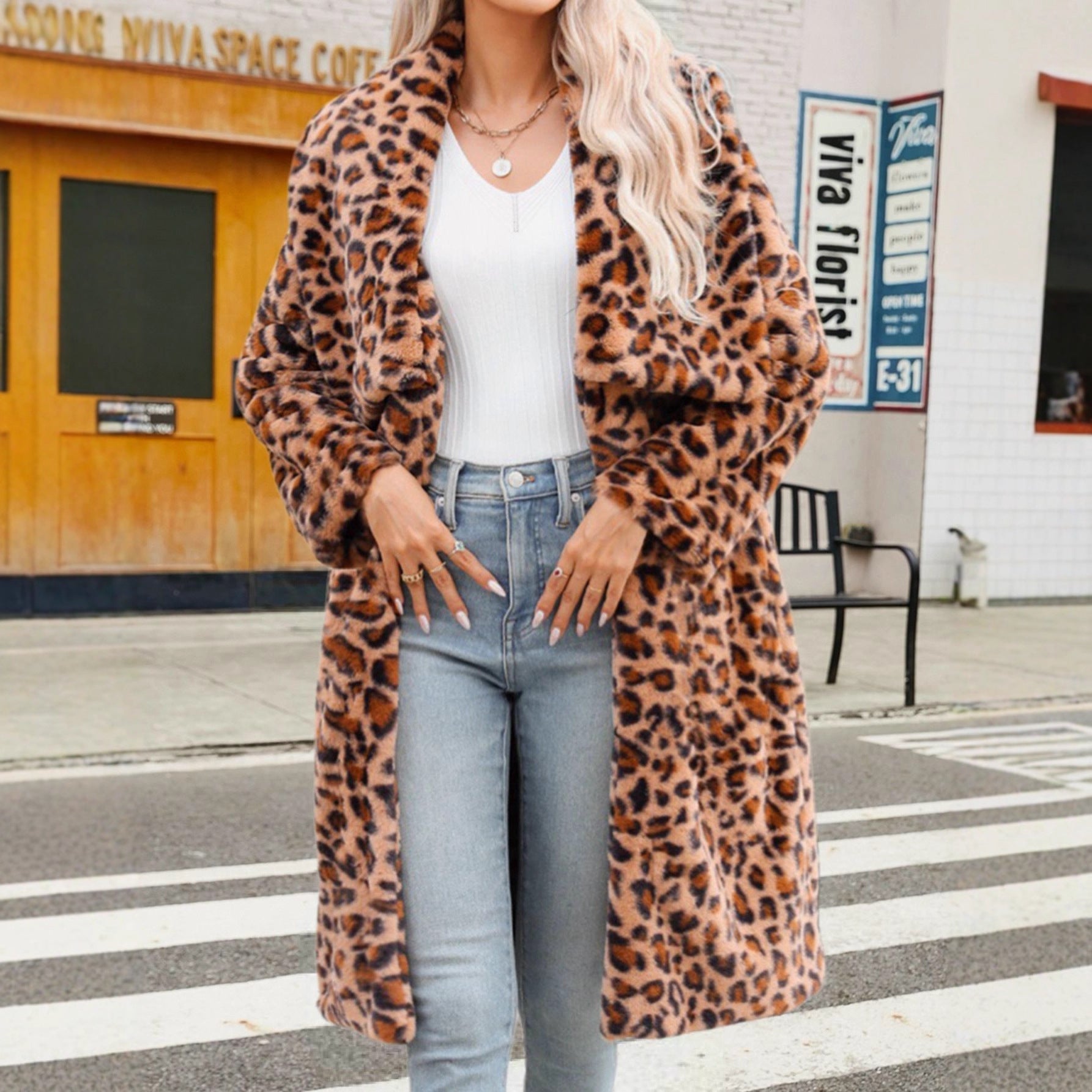 Leopard Plush Warm Coat Women Faux Fur Coat Cold Proof Warm Coat