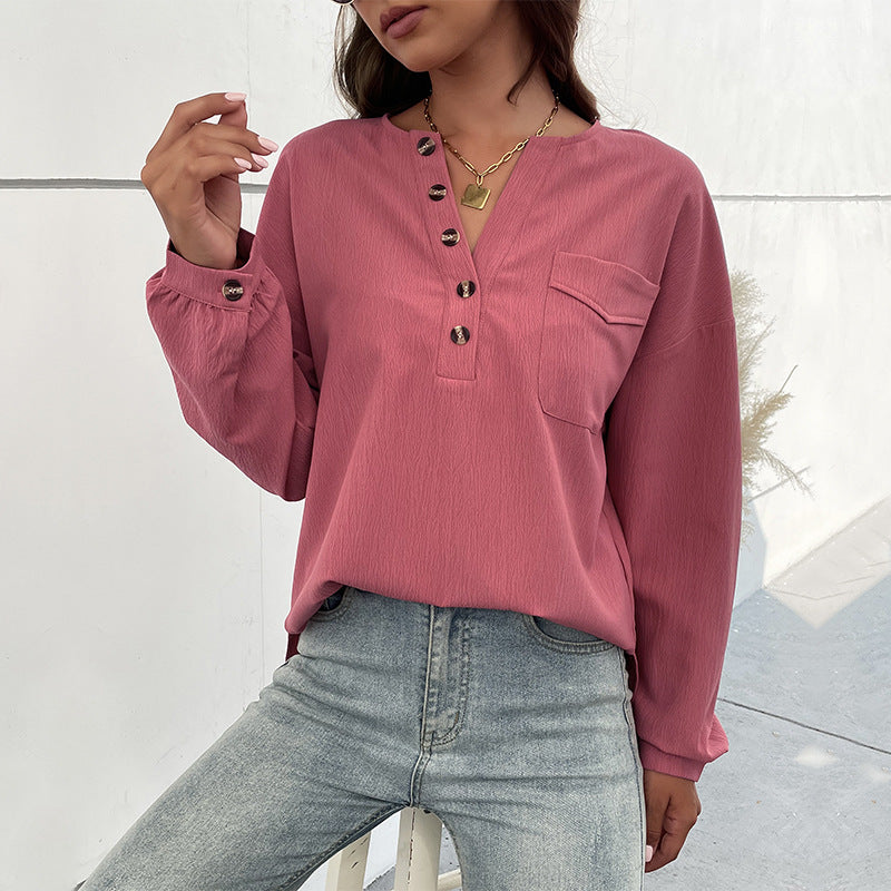 Spring Women Clothing Long Sleeve Solid Color Shirt Casual Women
