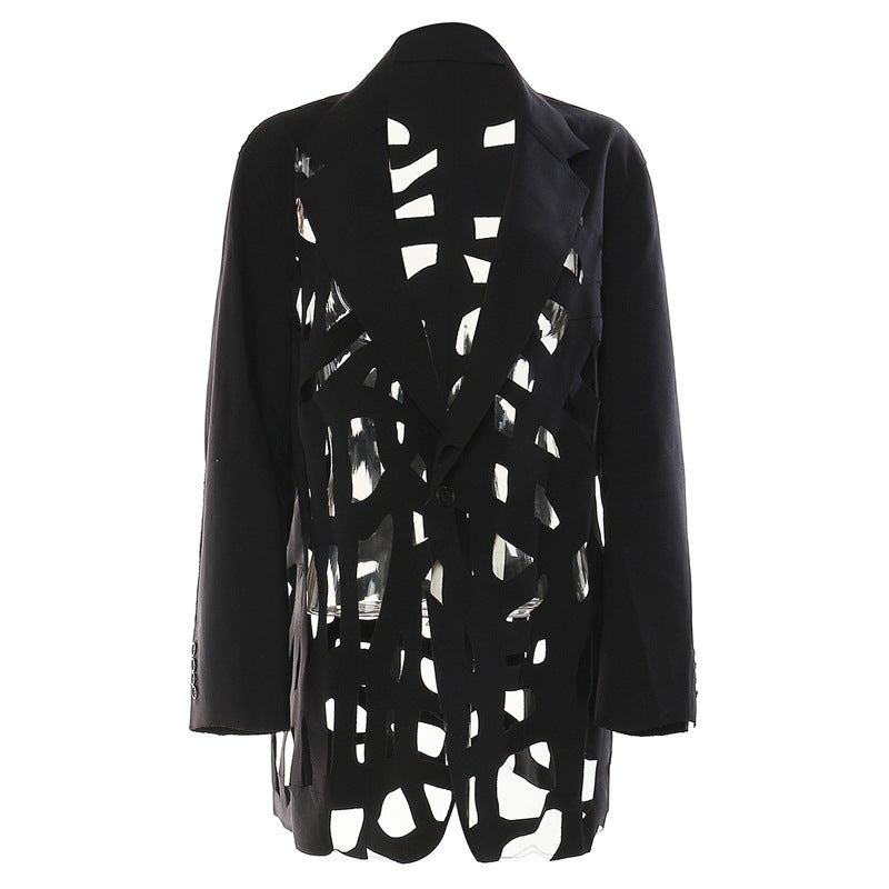 Blazer de longitud media, moderno, sencillo, con aberturas y diseño de rebabas