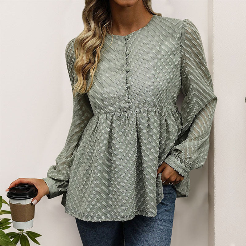 Fall Women Clothing Solid Color Long Sleeve Jacquard Shirt for Women