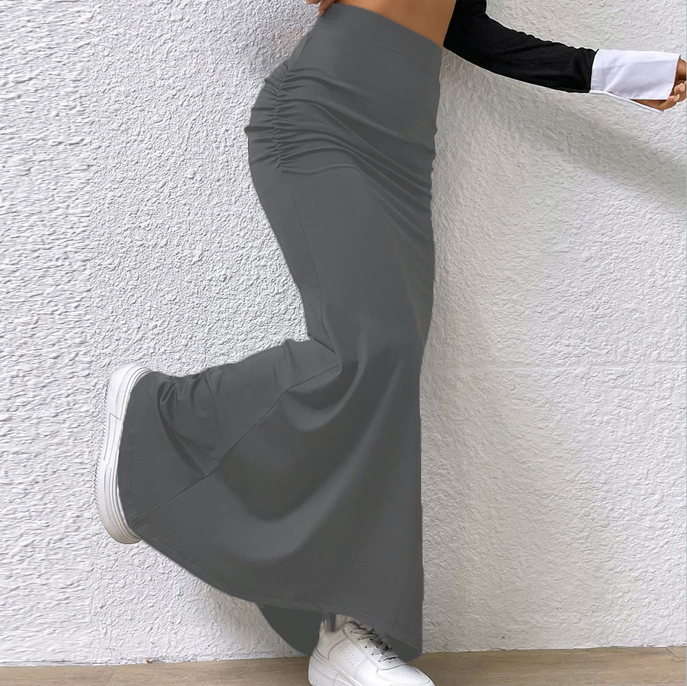 Falda larga ajustada de color liso sexy de otoño para mujer