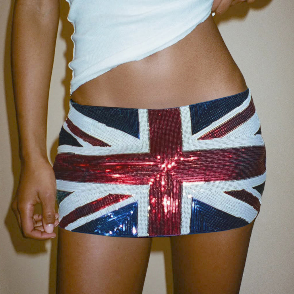 Personality Street Sexy Women Clothing Flag Sequin Stitching Contrast Color Hip Sexy Skirt Summer