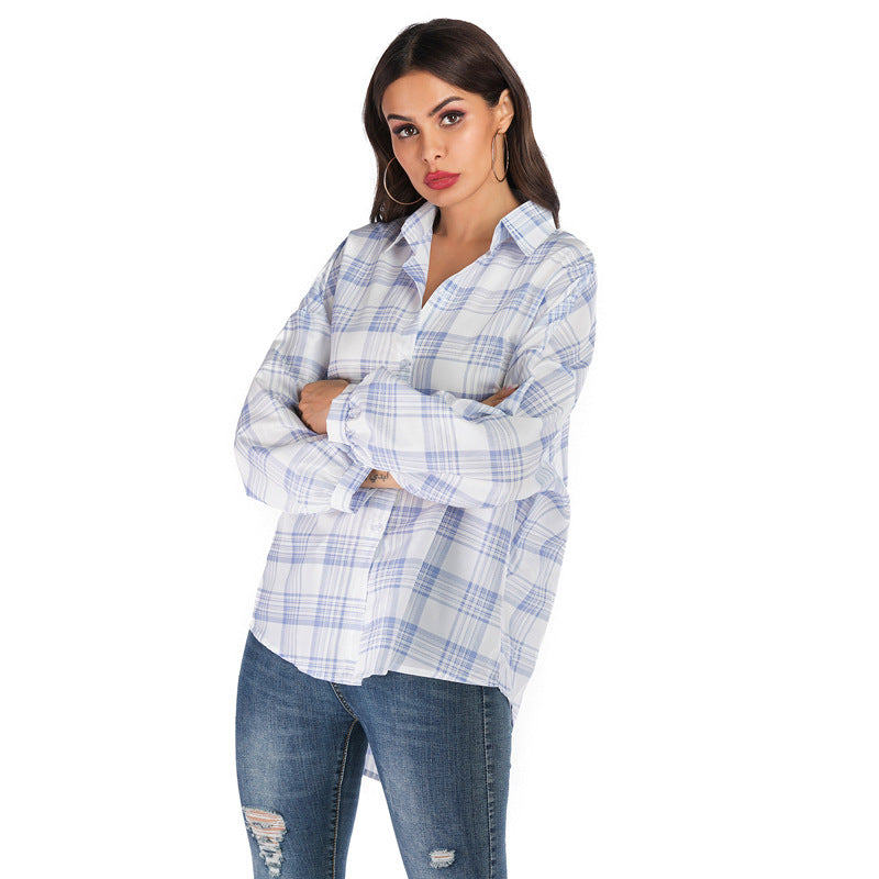 Spring Autumn Women Clothing Casual Cardigan Plaid Shirt Women Mid Length