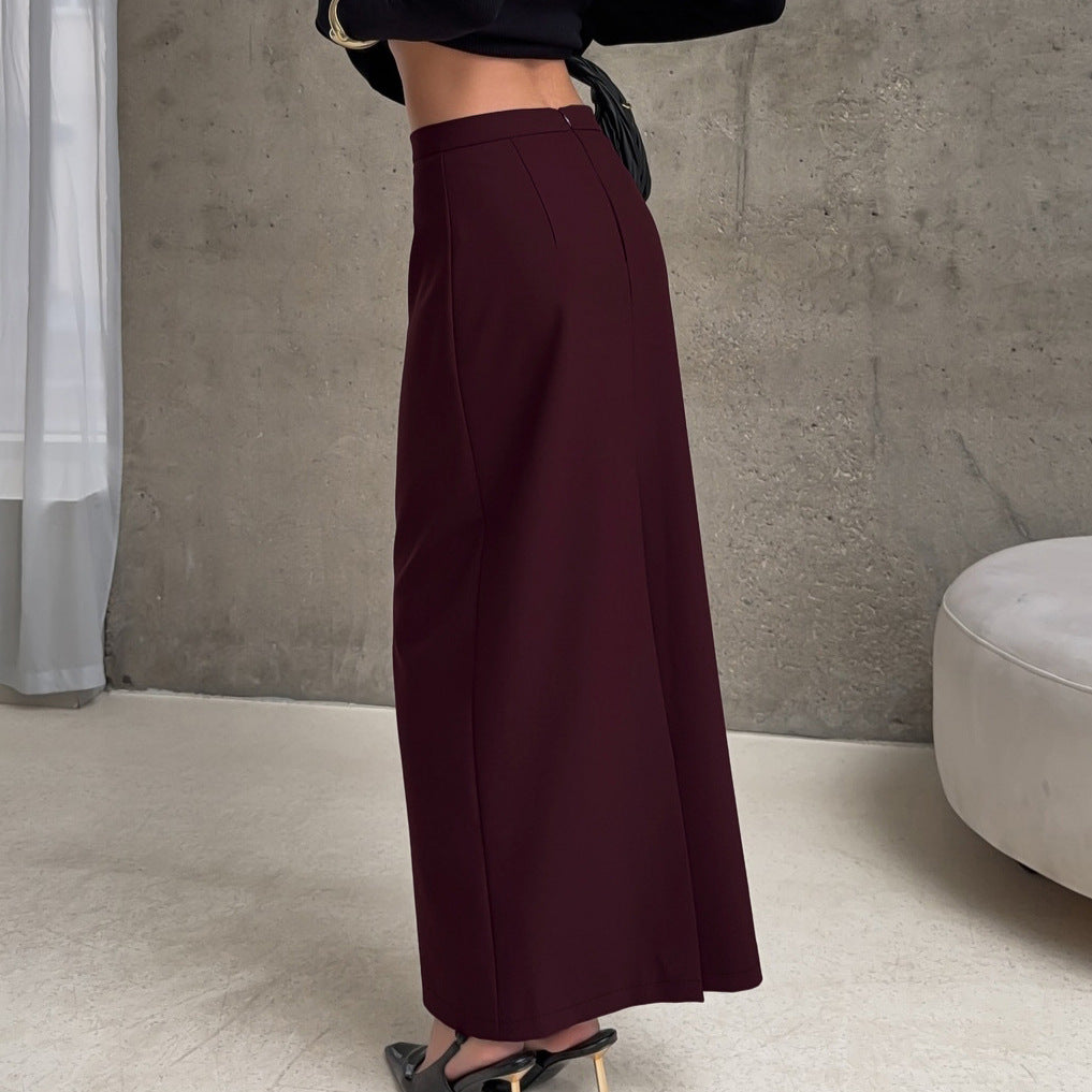 Falda tubo de diseño de color liso para mujer adulta, estilo entallado, con abertura y diseño a la moda.