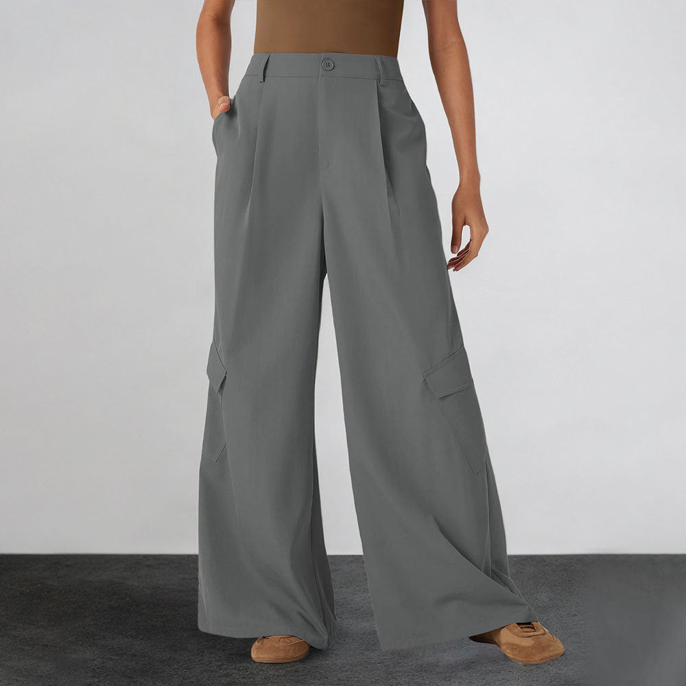 Women Clothing Simple Solid Color High Waist Slimming Wide Leg Straight Overalls Trousers