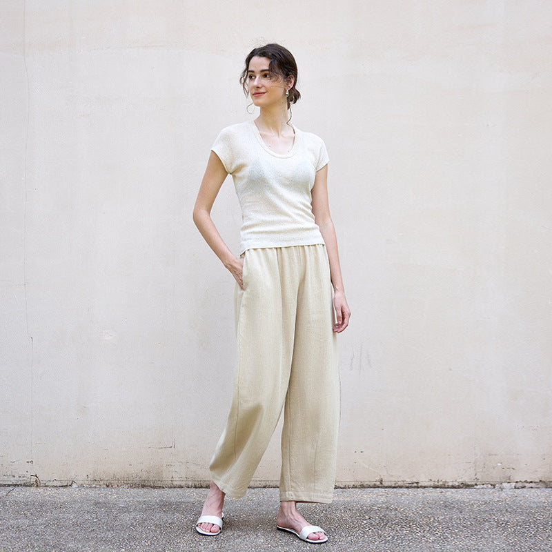 Pants Women Autumn Elastic High Waist Design Pants Lazy Loose Cropped Pants