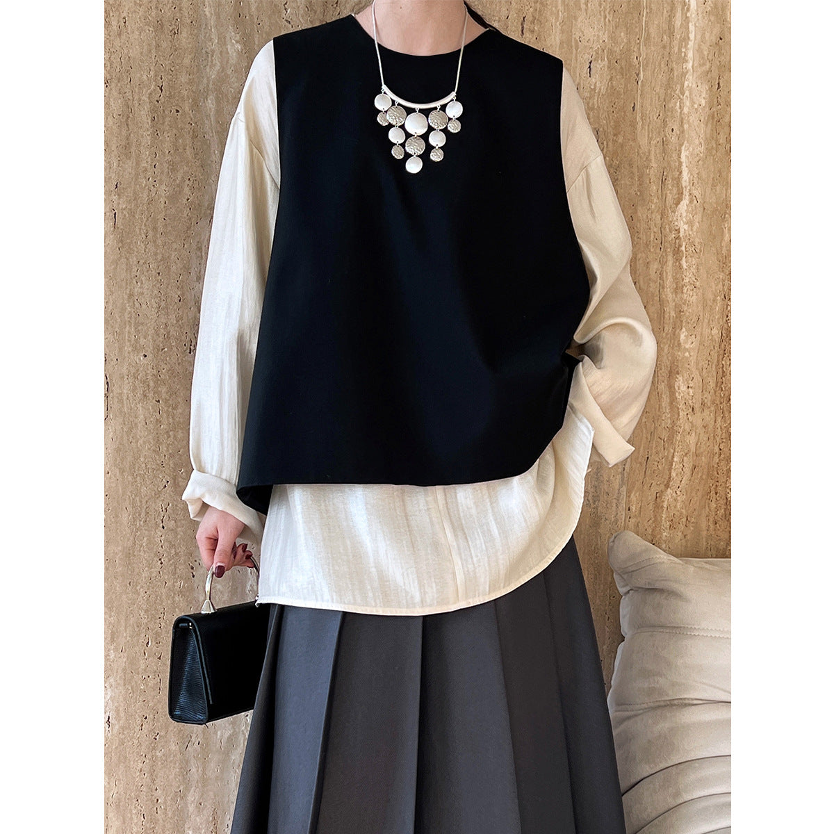 Spring Back Slit Vest Women Simple Fashionable Exquisite Luxury Bandage Dress Top