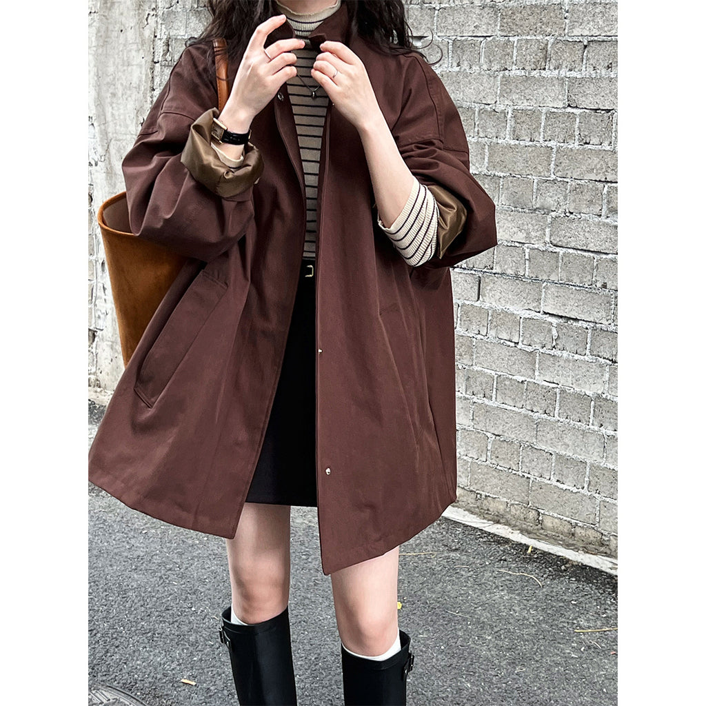 High Grade Profile Stand Collar Trench Coat for Women Idle Japanese Minimalist Oversize Coat