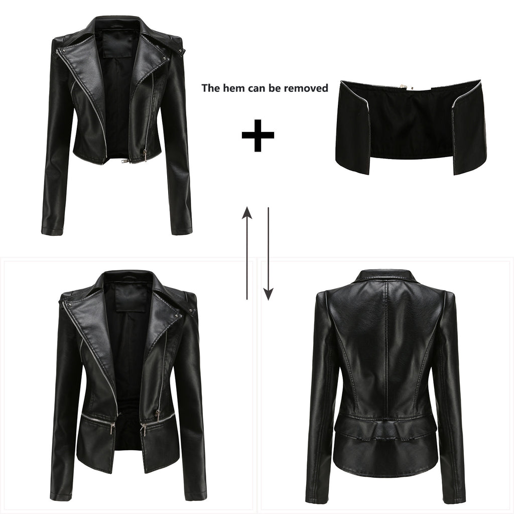 Women Clothing Size New Leather Coat Women Detachable Hem Spring Autumn Coat Women Fashion Casual Jacket