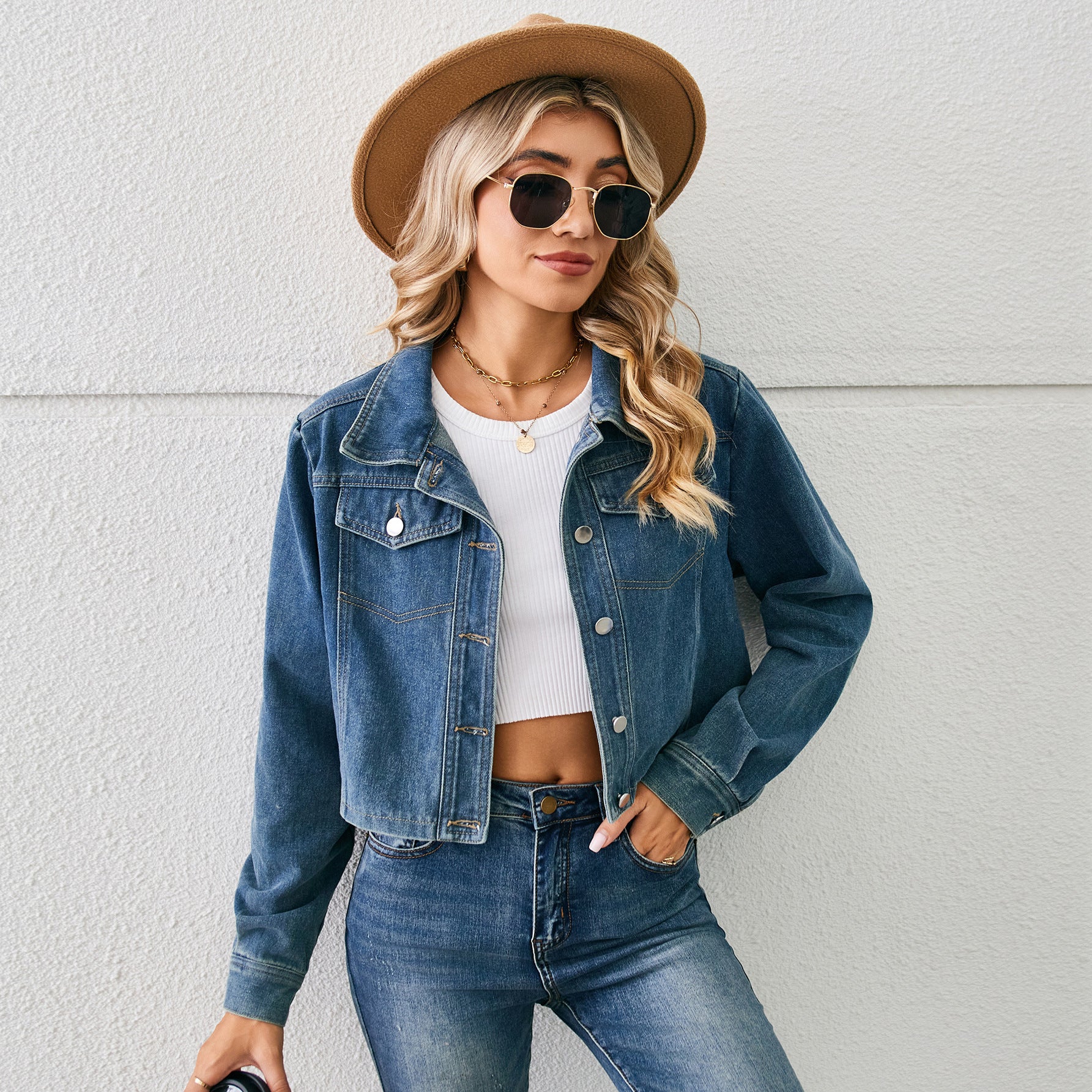 Sexy Washed Denim Short Jacket Top Long Sleeve Women