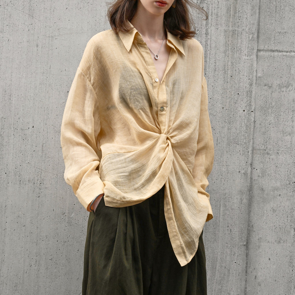 Women Niche Twisted Waist Design Shirt Summer Lightweight Breathable Tup Cardigan