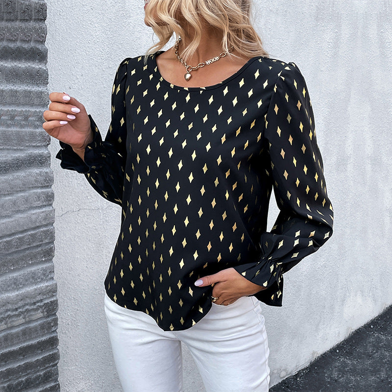 Autumn Long Sleeved Shirt Black Gilding Shirt Women