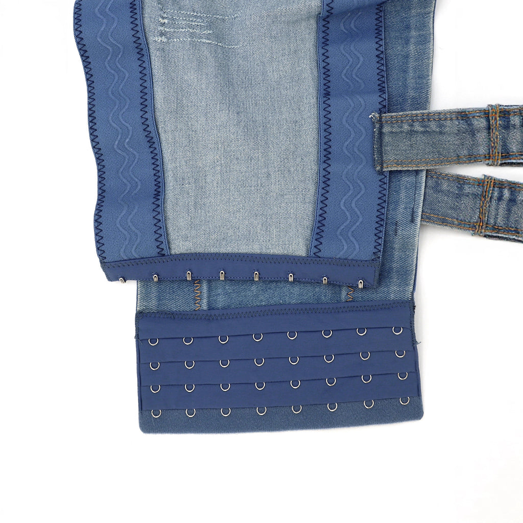 Cinturón de mezclilla cruzado con diamantes cosidos a mano, lavado, correa de hombro gruesa extraíble, hebilla de correa trasera, ropa exterior