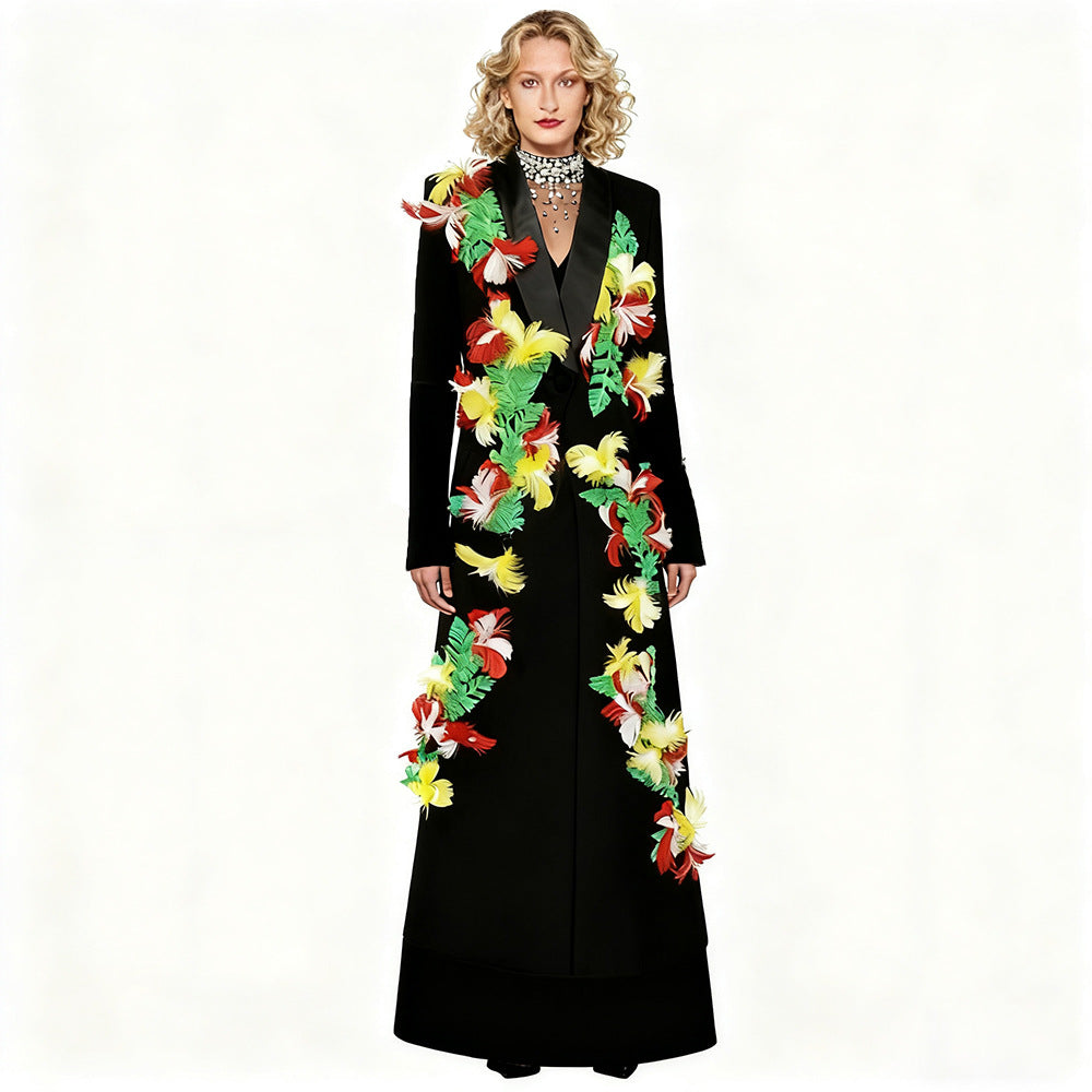 Blazer long à un bouton, style automne-hiver, étoile de l'industrie lourde, clou, plume, trench-coat