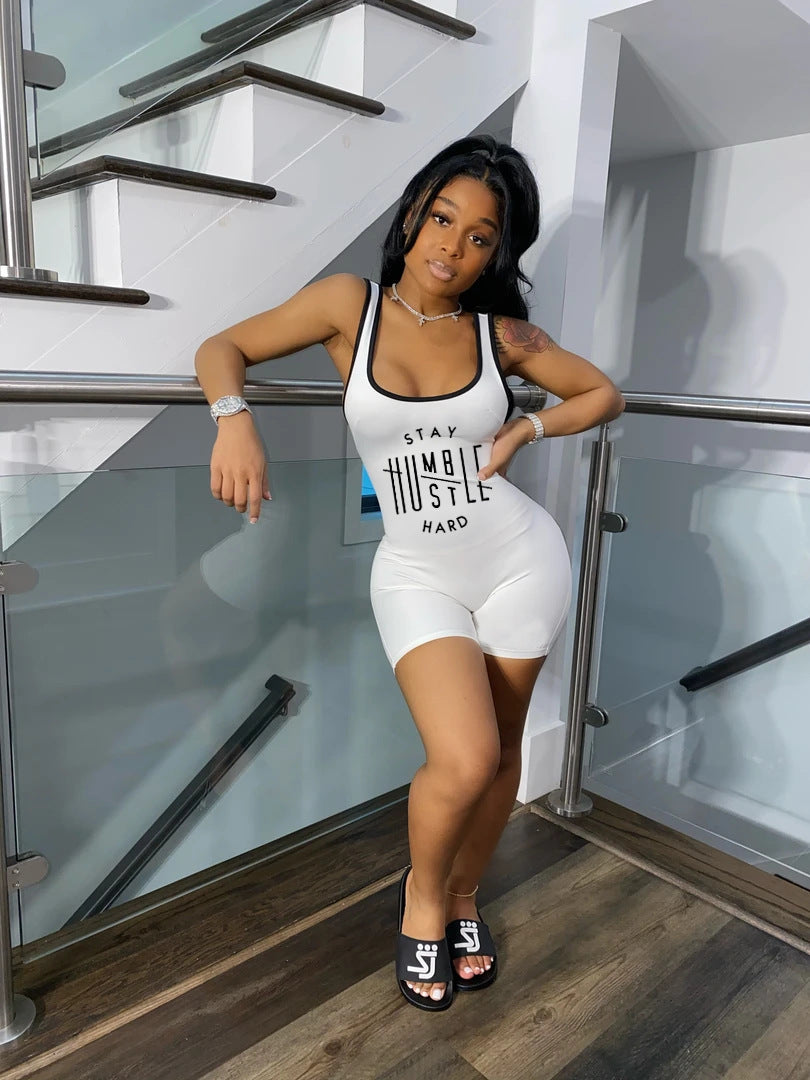 Women Clothing Short Summer Letter Graphic Printing Casual Sports Nightclub Uniforms Romper