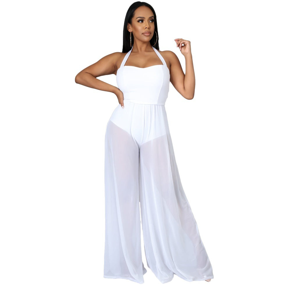 Solid Color Casual Chiffon Sling Women Jumpsuit