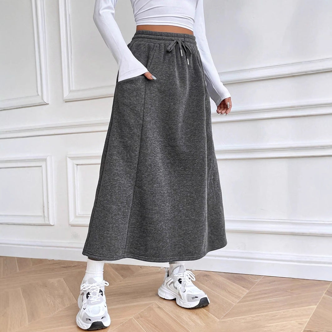 Women Clothing Autumn Winter Wild Casual Elastic Waist Skirt