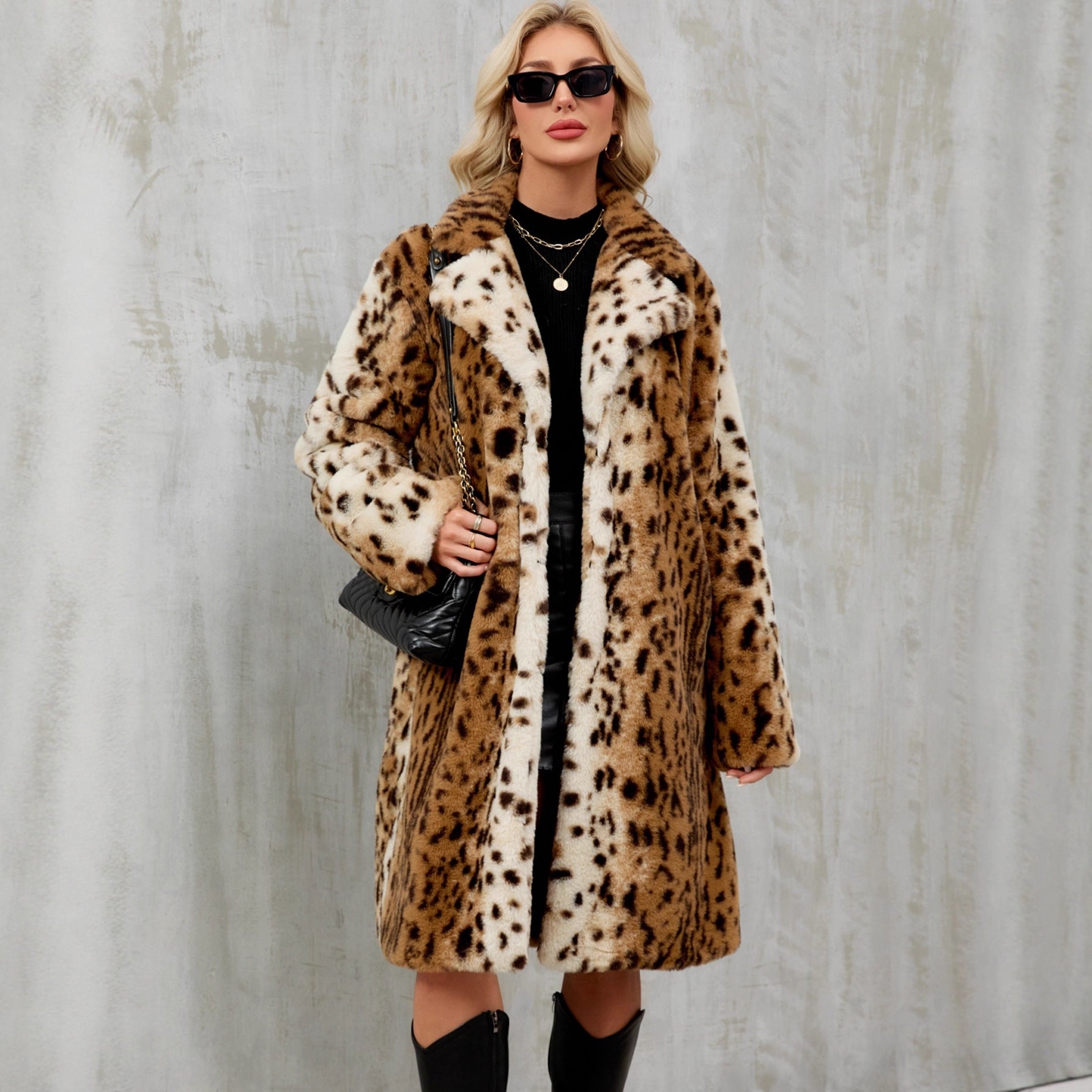 Women Long Loose Autumn Winter Environmental Protection Faux Fur Coat Leopard Print Imitation Rabbit Fur Coat