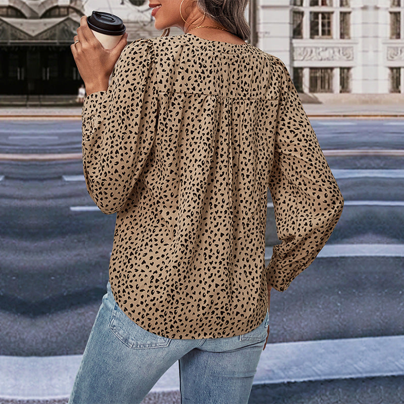 Women Clothing Long Sleeve Leopard Print Shirt Women