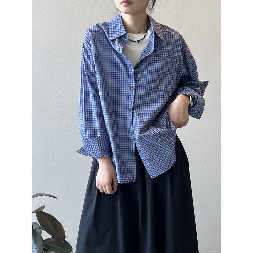 Idle Polo Collar Plaid Shirt for Women Autumn Loose Casual Shirt Top