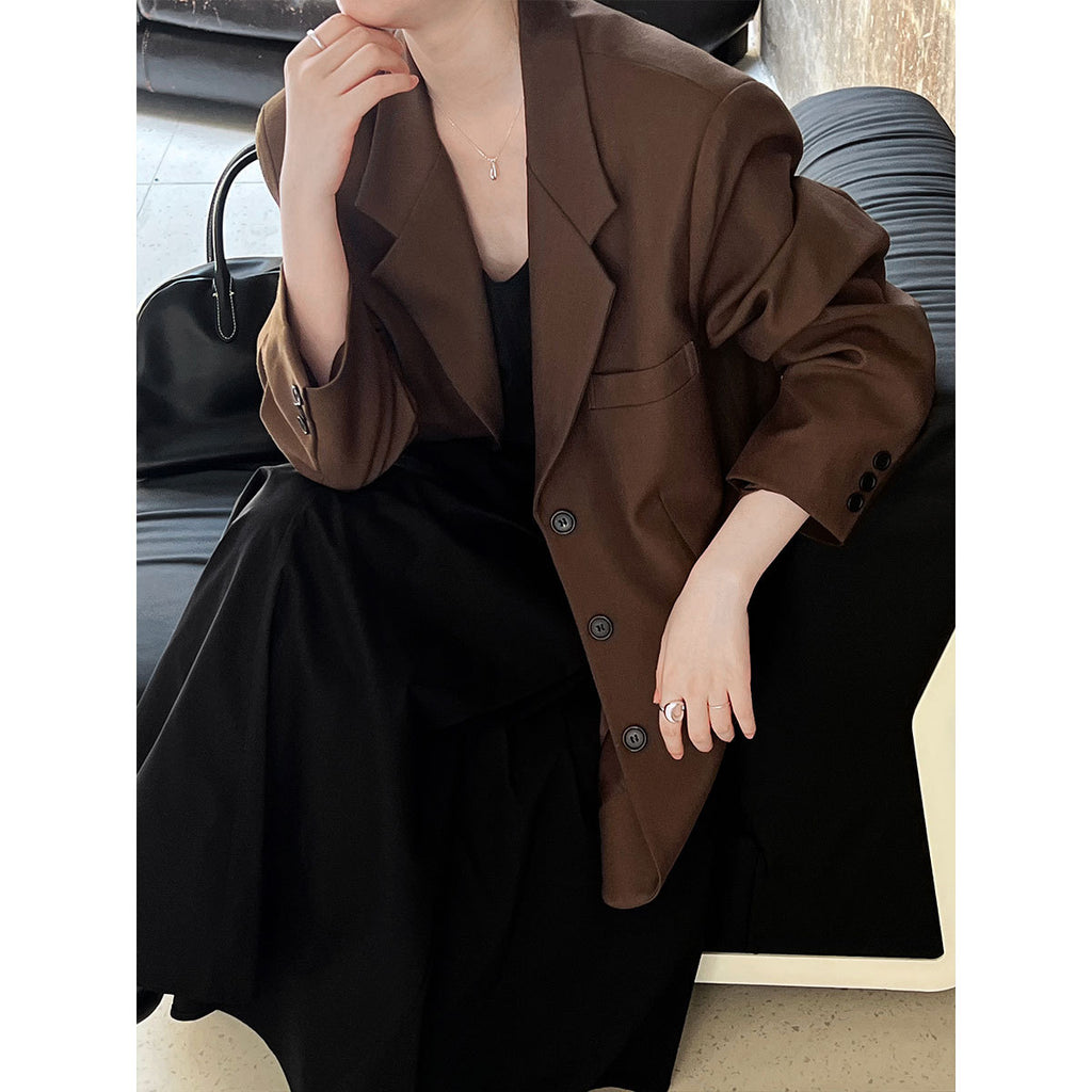 Korean Casual Long Sleeve Blazer Women Autumn High Grade Retro Coat