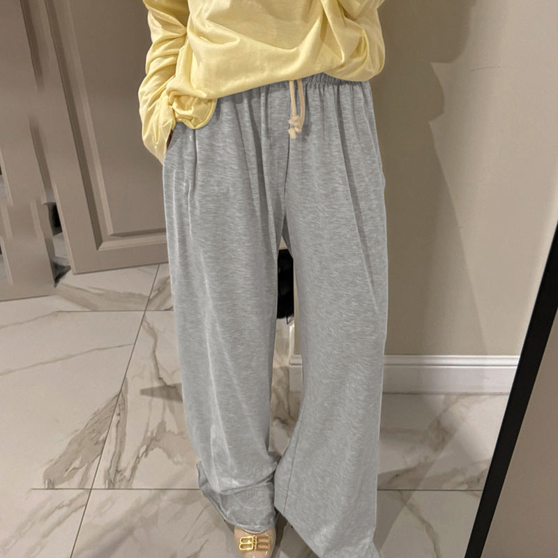 Women Clothing Summer Solid Color Loose Casual Elastic Waist Trousers
