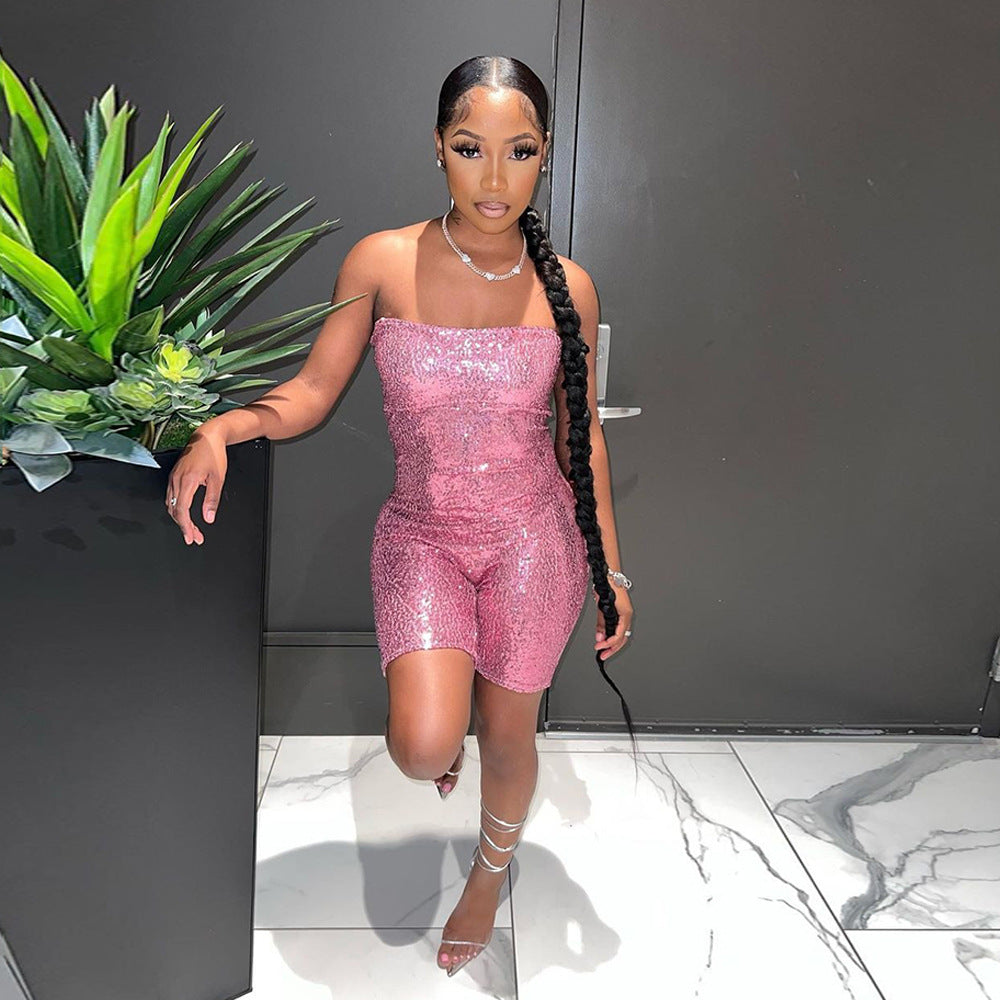 Sexy Tube Top Sequined Jumpsuit Women Jumpsuit