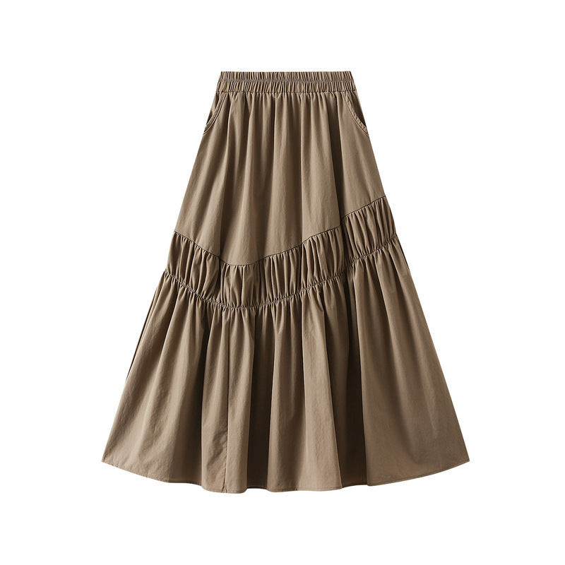 Irregular Asymmetric Pleated Skirt Women Summer A Line Skirt Umbrella Skirt Mid Length High Waist Skirt Long Skirt