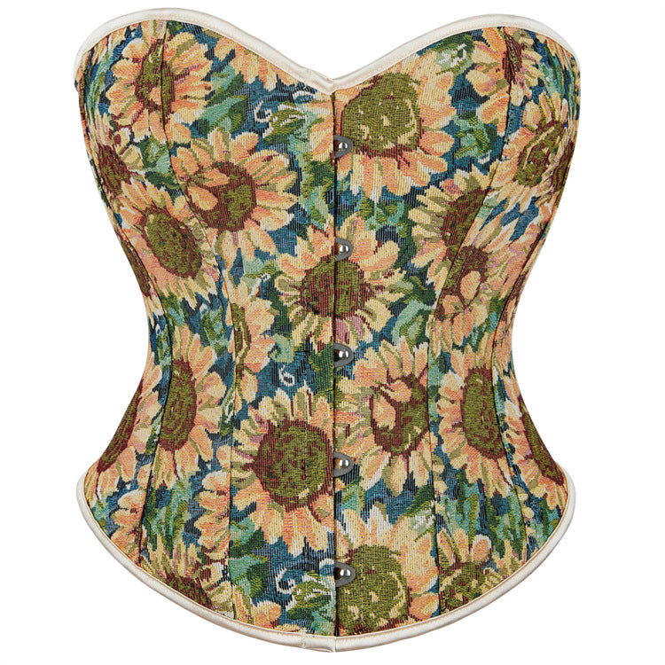 Corset Sunflower Short Corset 5 Button Boning Corset Tube Top Sexy Push up Waist Trimming Body Shaping Top