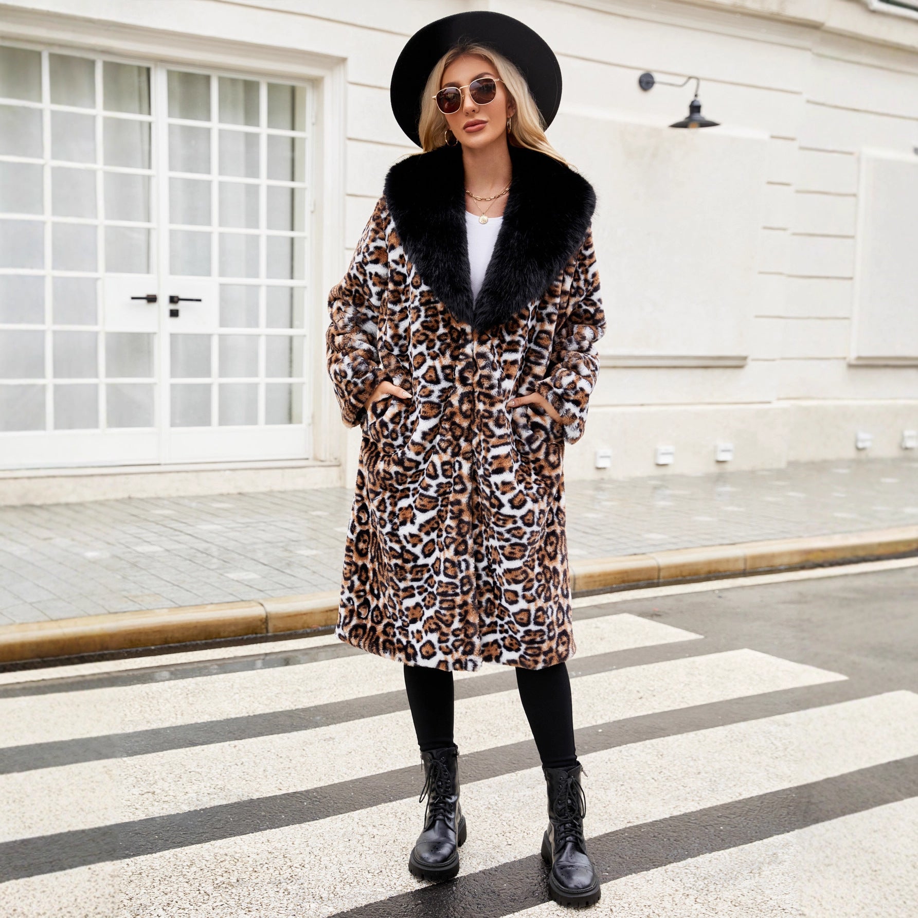 Autumn Winter Faux Fur Fur Collar Women Coat Cold Proof Plush Long Coat Trench Coat