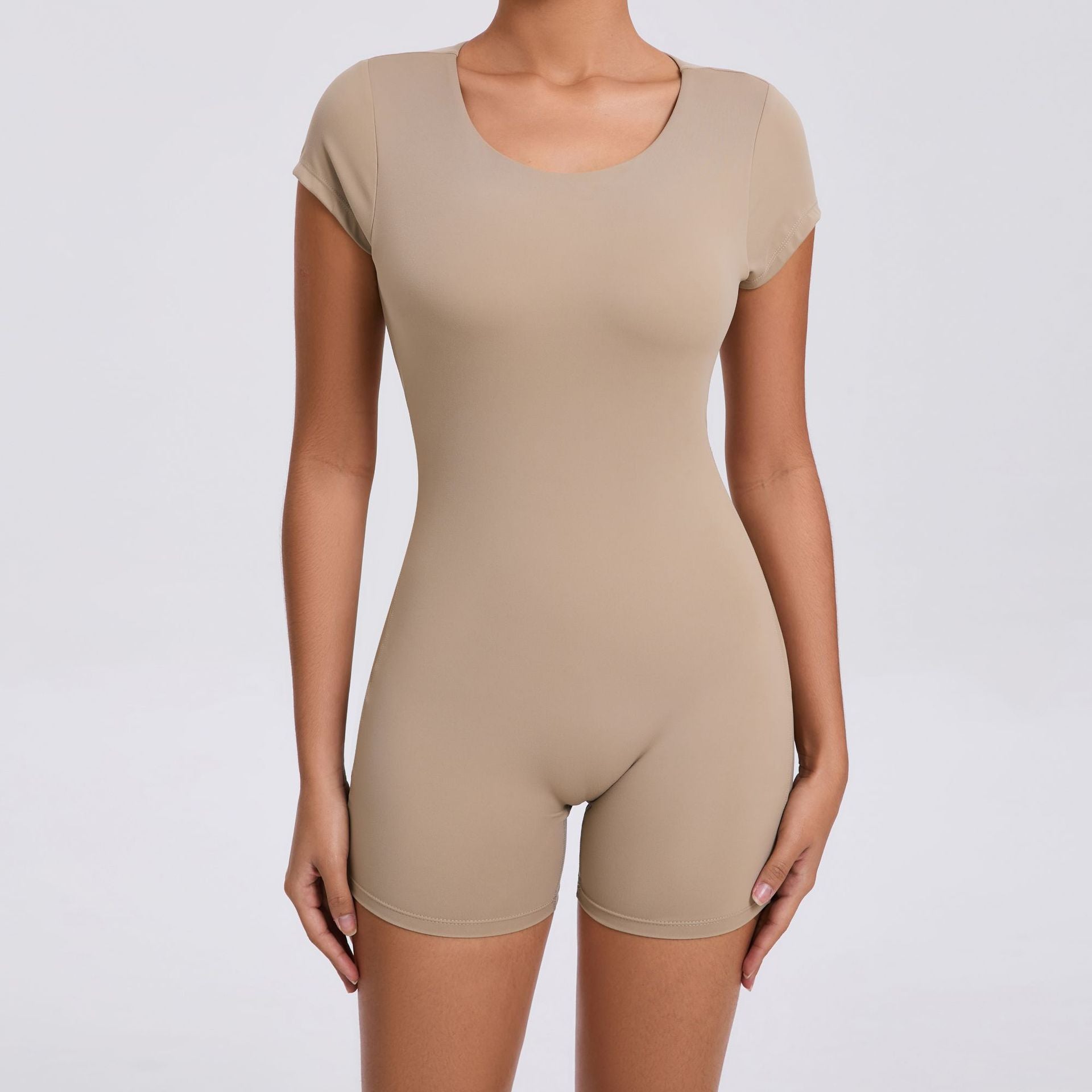 Backless Peach Hip Skinny Yoga Clothes Dance Sports Workout Clothes Hip Lift Belly Shaping Short Sleeve Yoga Jumpsuit