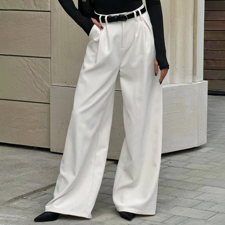 Solid Color Office High Waist Loose Wide Leg Pants Women Wild Casual Trousers