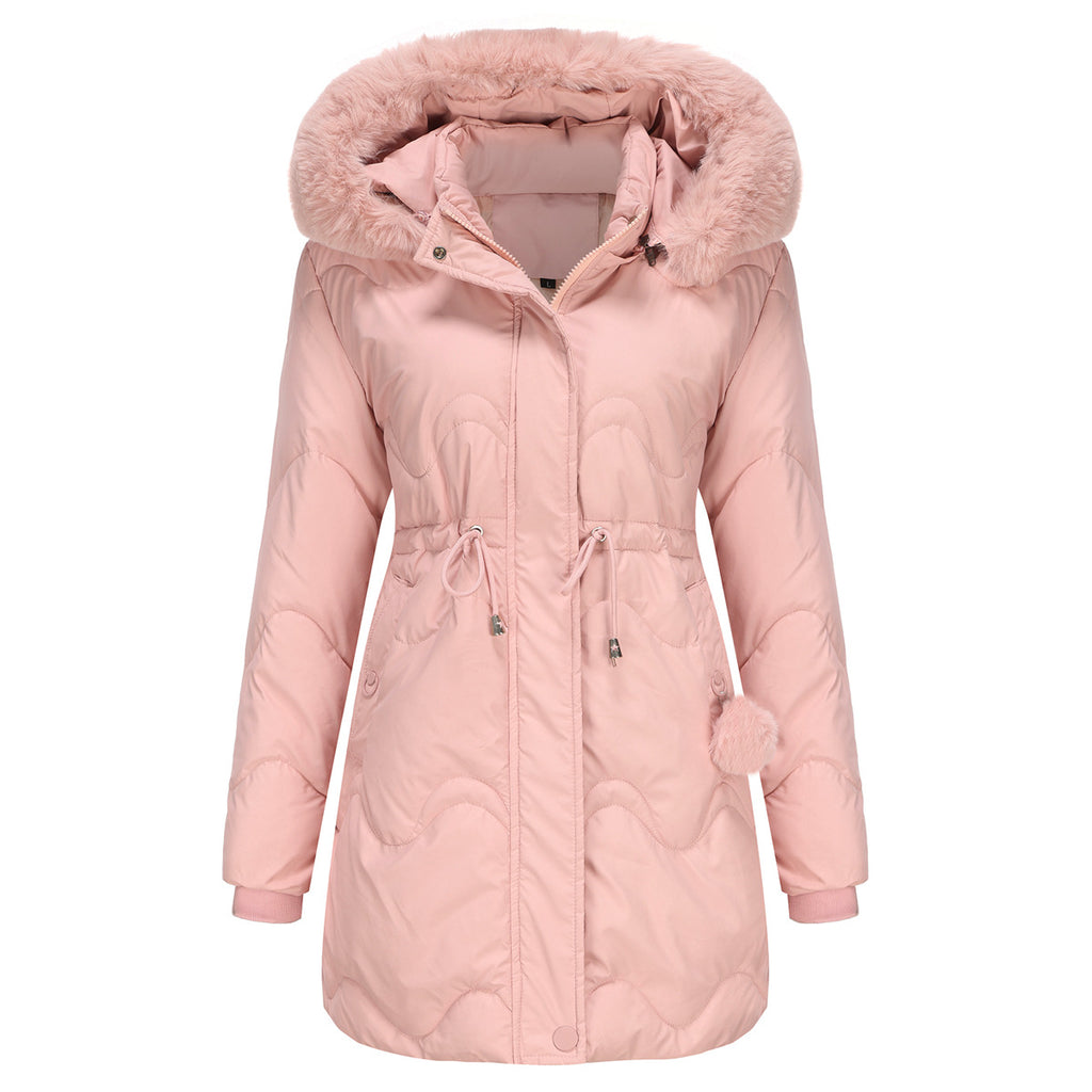 Women Cotton Clothes Detachable Hat Wool Autumn Winter Warm Parka Removable Hat Mid Length Coat for Women