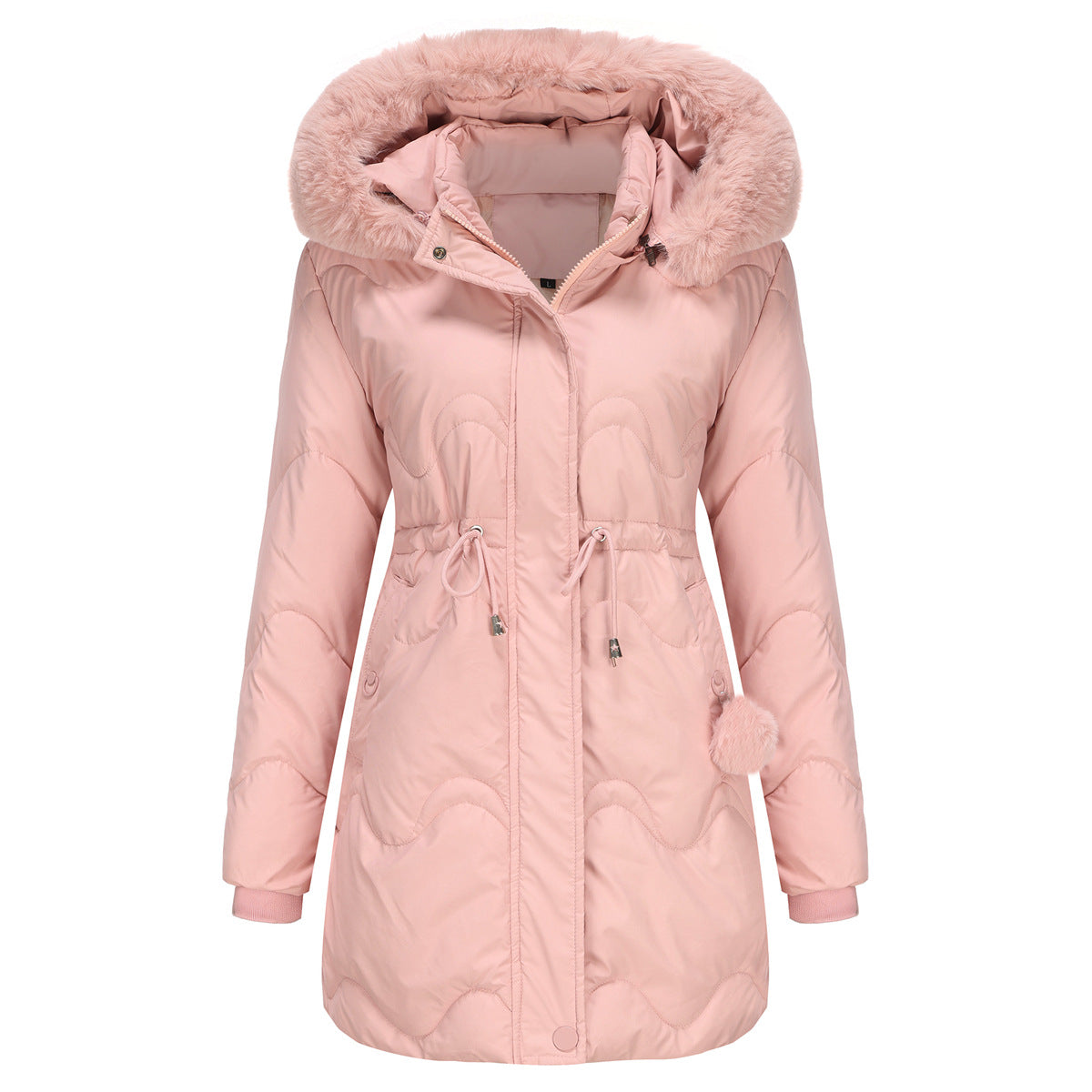 Women Cotton Clothes Detachable Hat Wool Autumn Winter Warm Parka Removable Hat Mid Length Coat for Women