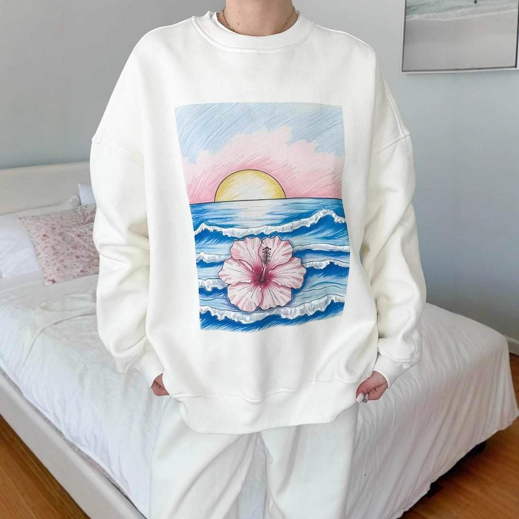 Vêtements d'automne pour femmes - Sweat-shirt à col rond imprimé - Haut décontracté ample