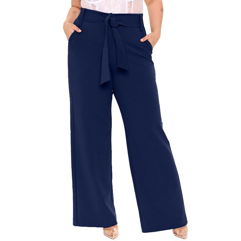 Belt Wide Leg Pants Women Spring Summer Solid Color Loose Casual Trousers Women
