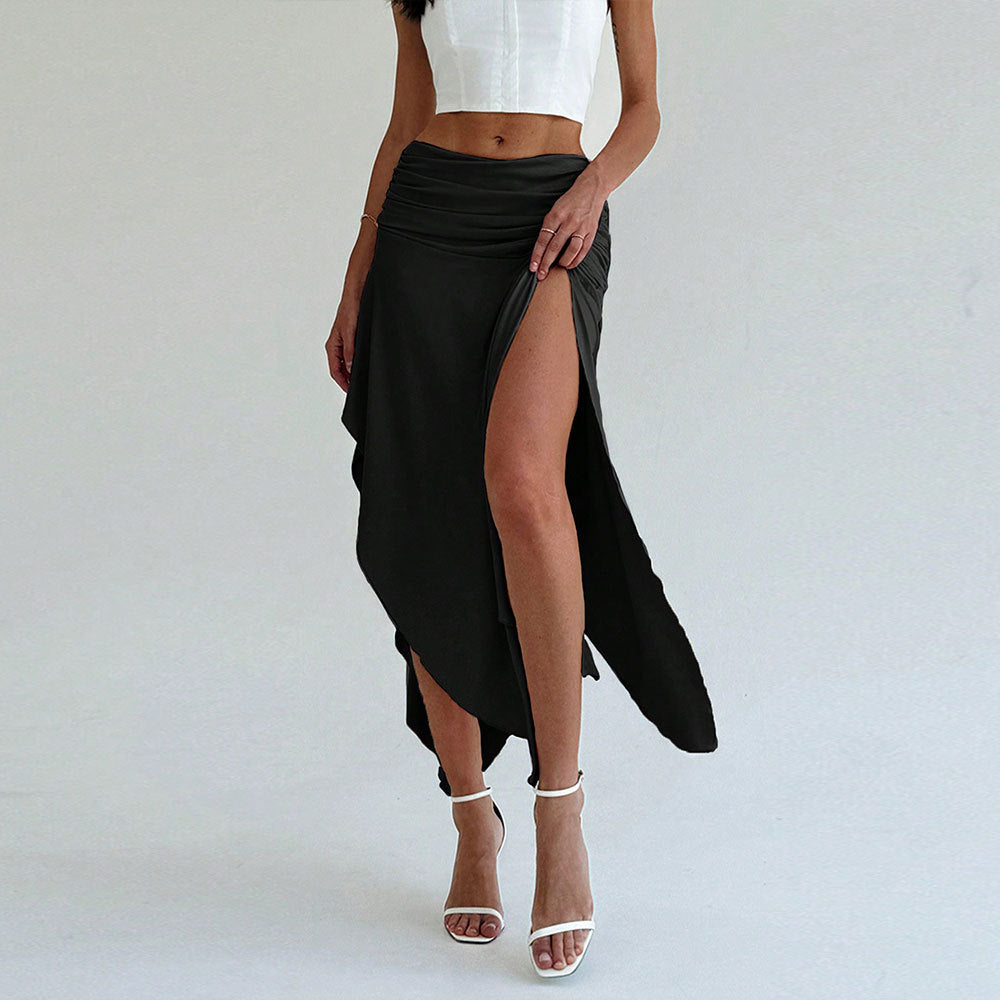 Women Clothing Elegant Intellectual Skirt Spring Summer Irregular Asymmetric Skirt Mid Length Skirt