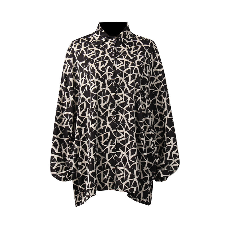 Personality Street Trendy Color Matching Contrast Color Women Shirt Autumn Loose Top