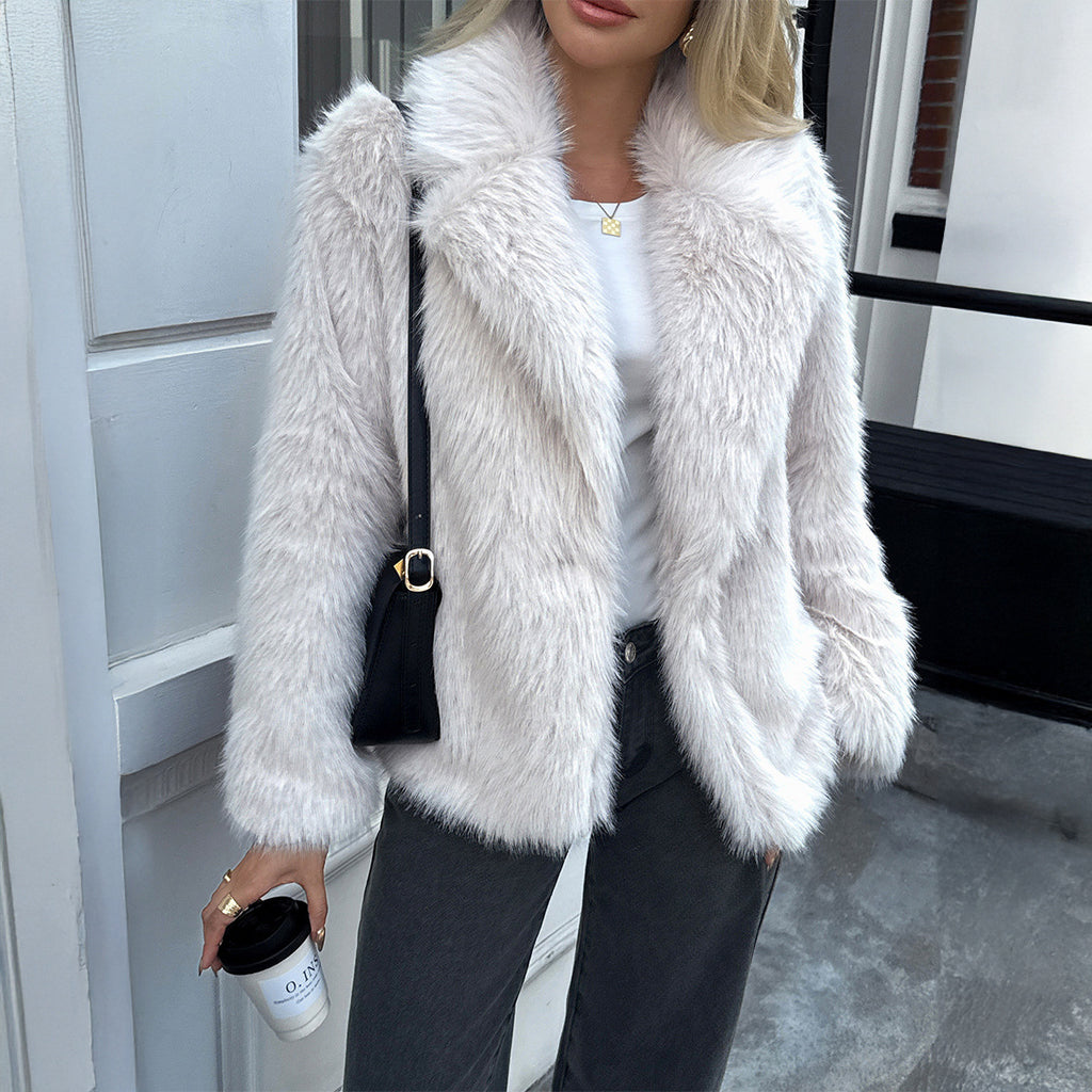 Casual Fluff Long Sleeved Coat Women Clothing Autumn Winter