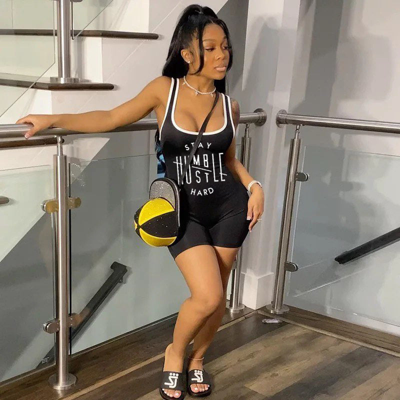 Women Clothing Short Summer Letter Graphic Printing Casual Sports Nightclub Uniforms Romper