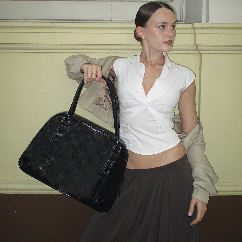 Women Clothing Summer Sexy Polo Collar Twisted Short Solid Color Cropped T shirt Top for Women