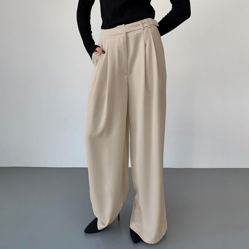 Spring Summer Casual Khaki Match Loose High Waist Wide Leg Pants Retro Office Pocket Work Pant for Women