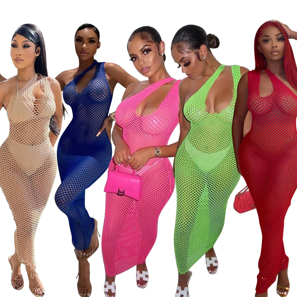 Summer Women Clothing Sexy Grid Crochet Hollow Out Cutout Dress Women