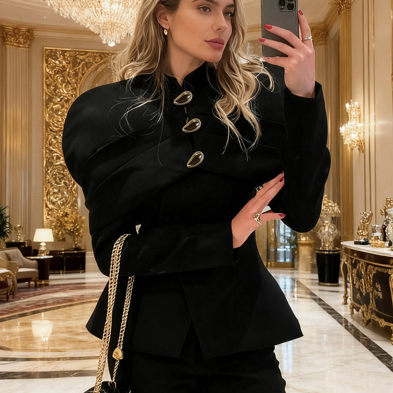 Autumn Winter Office Women Clothing Chanel Coat High Sense Mild Luxury Retro Black Slim Top