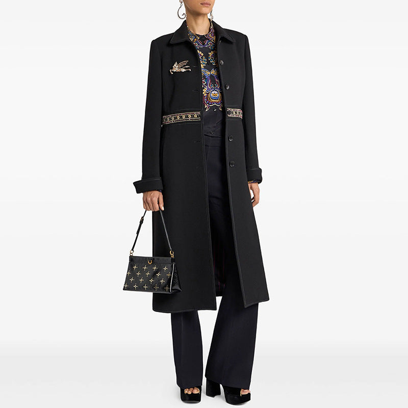 Automne Hiver Étoile Industrie Lourde Perles Insigne Diamant Manteau en Laine