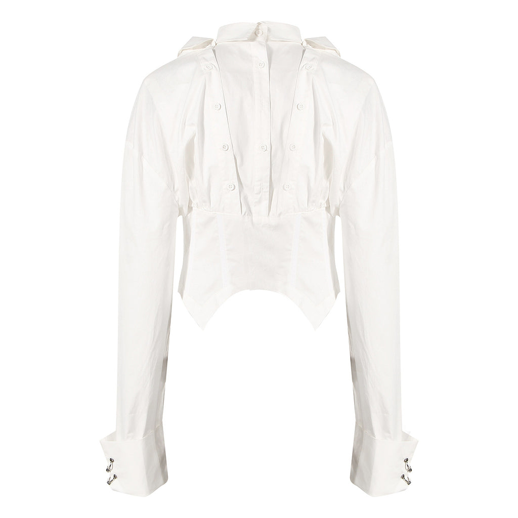 Shirt White Black Shirt for Women Niche Design Waist Trimming Shirt