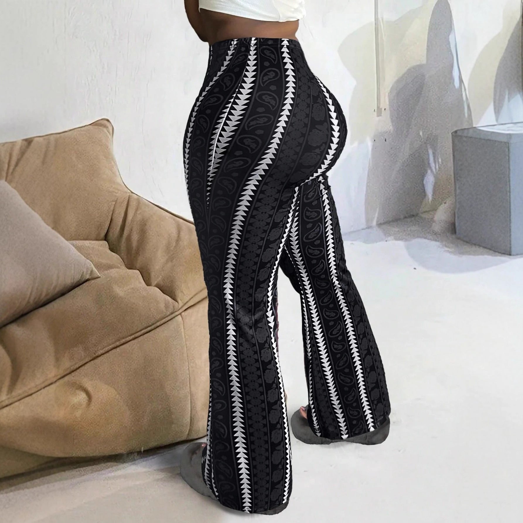 Trendy Contrast Color Striped Design Loose Elastic Bootcut Pants Casual Pants Women