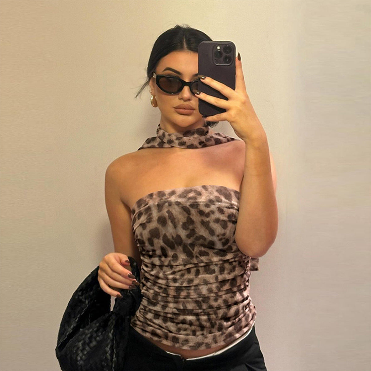Women Leopard Print Sexy off Shoulder Bandeau Slim Fit Slimming Vest Women