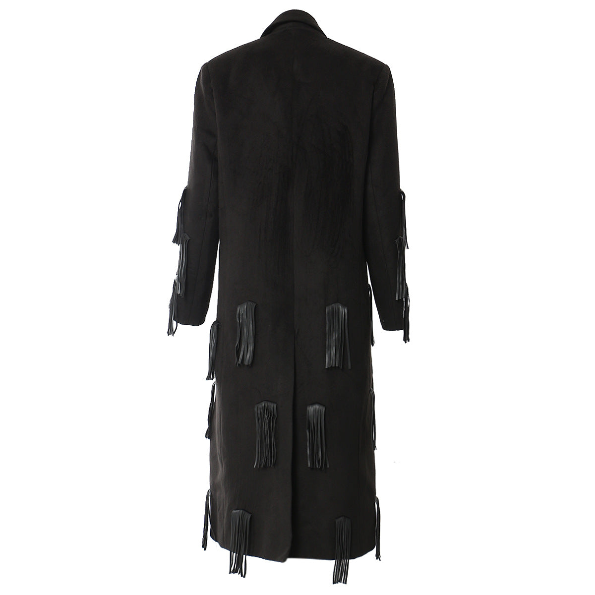 Personalized Faux Leather Tassel Embellished Mid Length Coat Windbreaker Woolen Coat