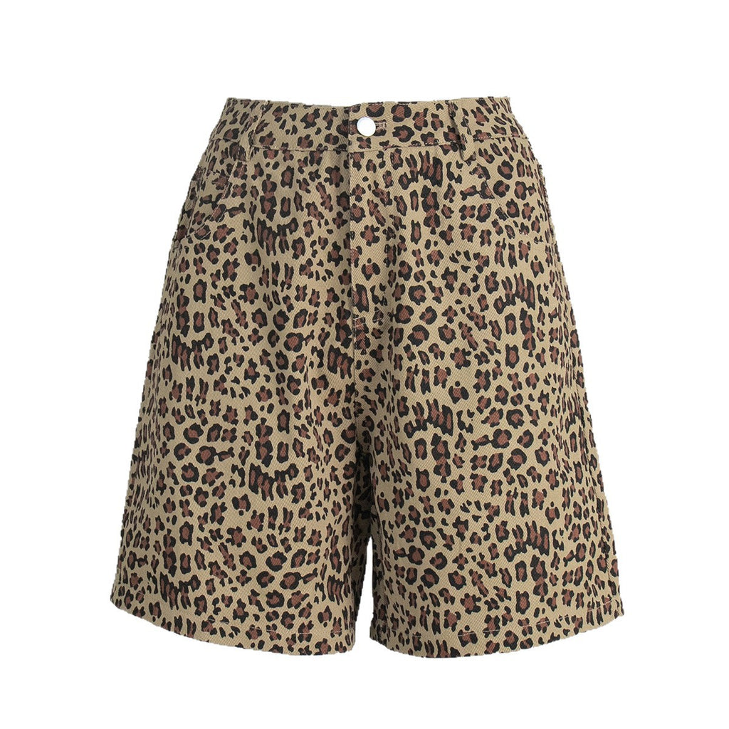 Pure Cotton Leopard Print Shorts Spring Summer Fashionable Fifth Pants Street Leopard Print Shorts for Women